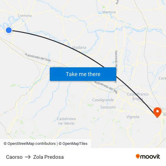 Caorso to Zola Predosa map