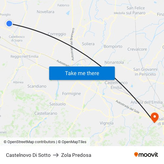 Castelnovo Di Sotto to Zola Predosa map