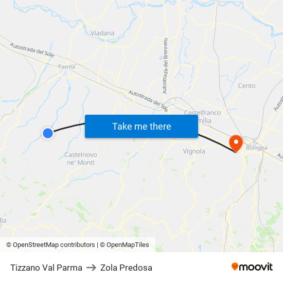 Tizzano Val Parma to Zola Predosa map