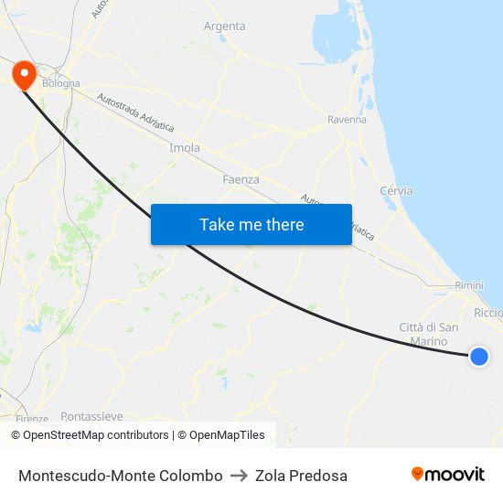 Montescudo-Monte Colombo to Zola Predosa map