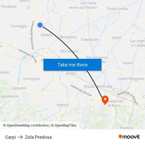 Carpi to Zola Predosa map