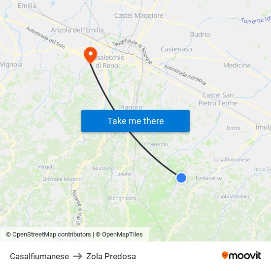 Casalfiumanese to Zola Predosa map