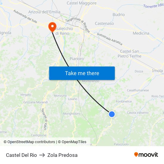 Castel Del Rio to Zola Predosa map