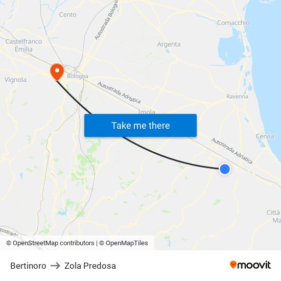 Bertinoro to Zola Predosa map