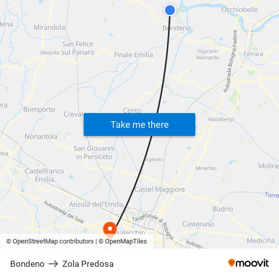 Bondeno to Zola Predosa map
