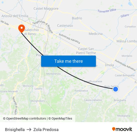 Brisighella to Zola Predosa map