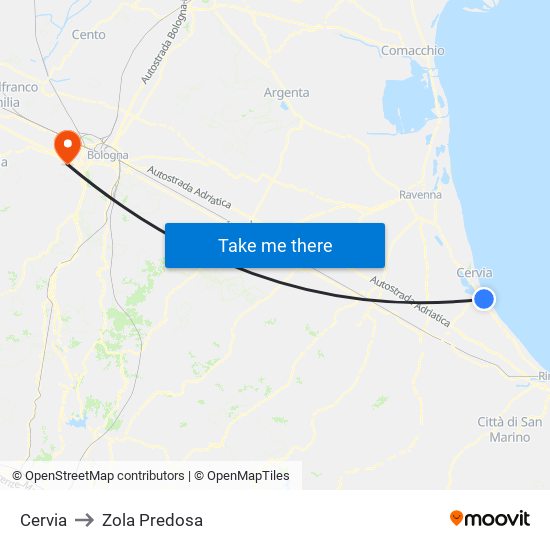 Cervia to Zola Predosa map