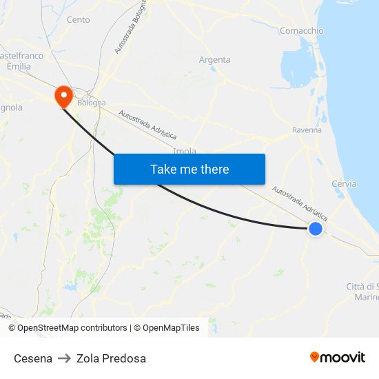 Cesena to Zola Predosa map