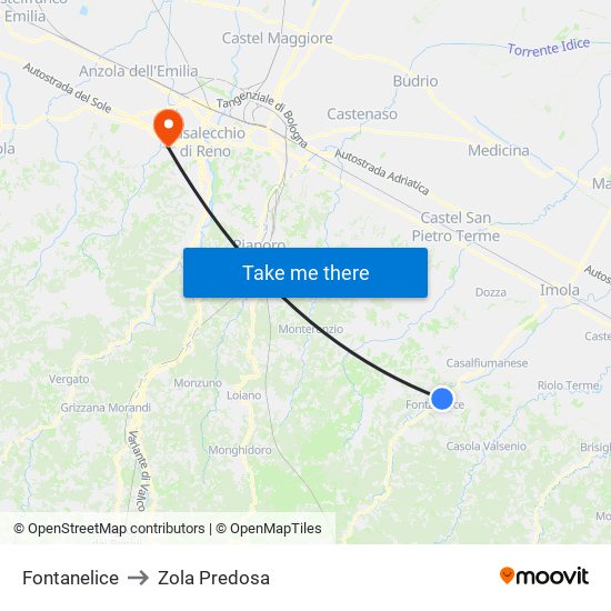 Fontanelice to Zola Predosa map