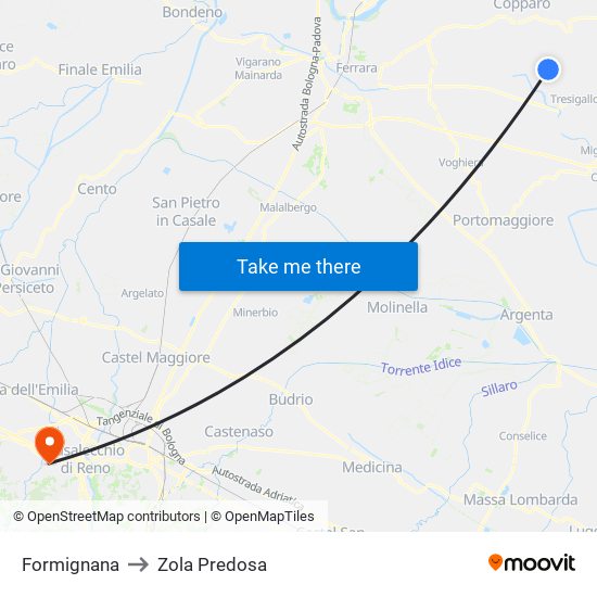 Formignana to Zola Predosa map