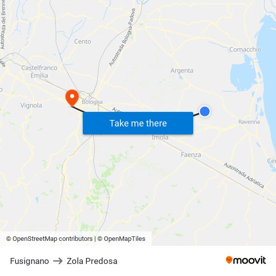 Fusignano to Zola Predosa map