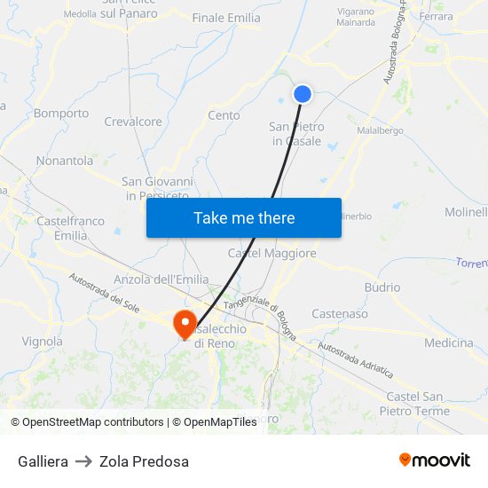 Galliera to Zola Predosa map