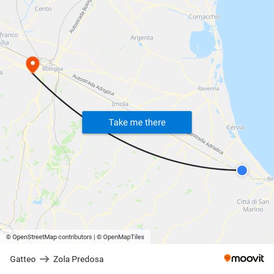 Gatteo to Zola Predosa map
