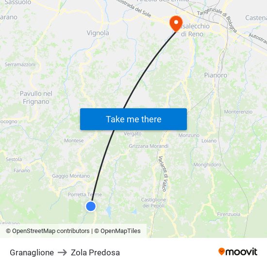 Granaglione to Zola Predosa map