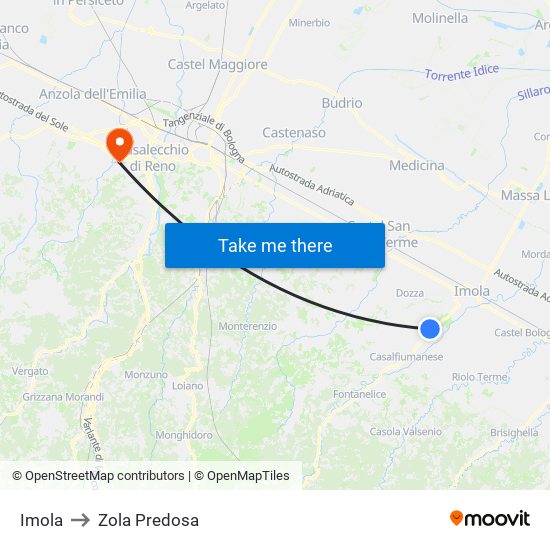 Imola to Zola Predosa map