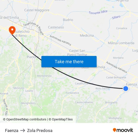 Faenza to Zola Predosa map