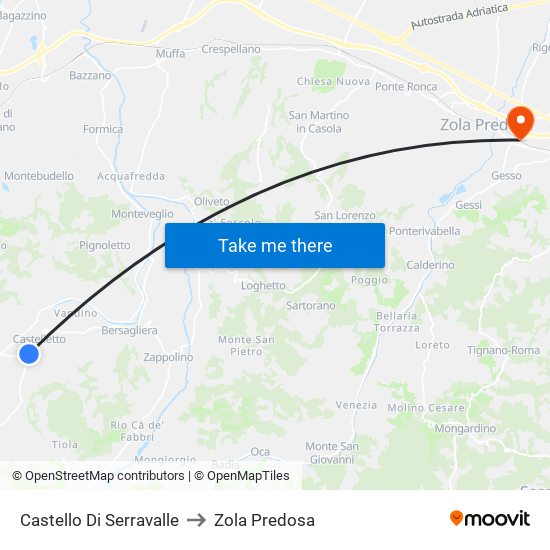 Castello Di Serravalle to Zola Predosa map