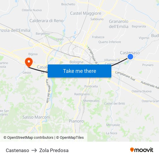 Castenaso to Zola Predosa map