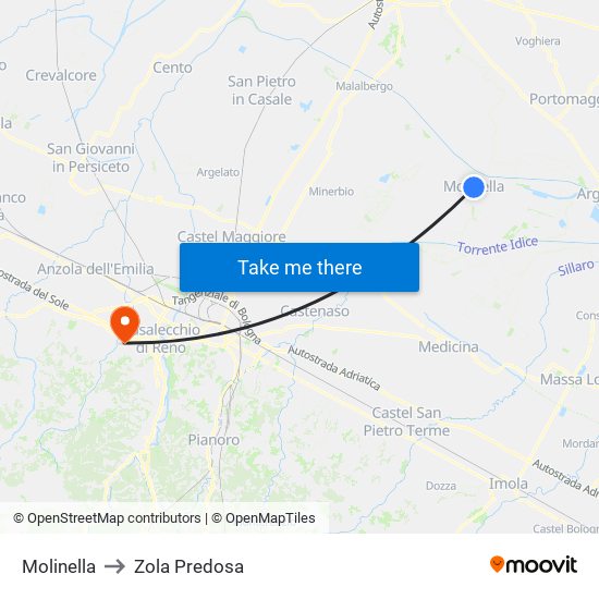 Molinella to Zola Predosa map