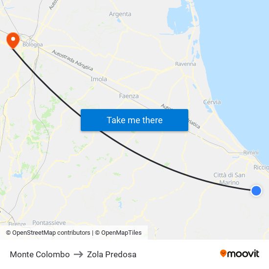 Monte Colombo to Zola Predosa map