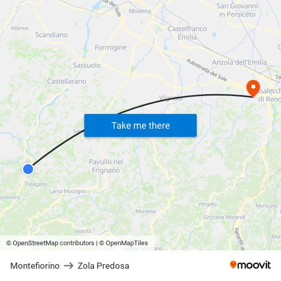 Montefiorino to Zola Predosa map