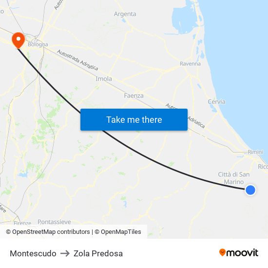 Montescudo to Zola Predosa map