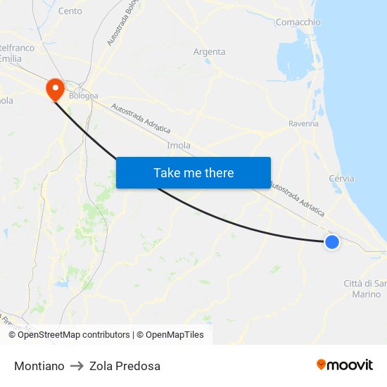 Montiano to Zola Predosa map