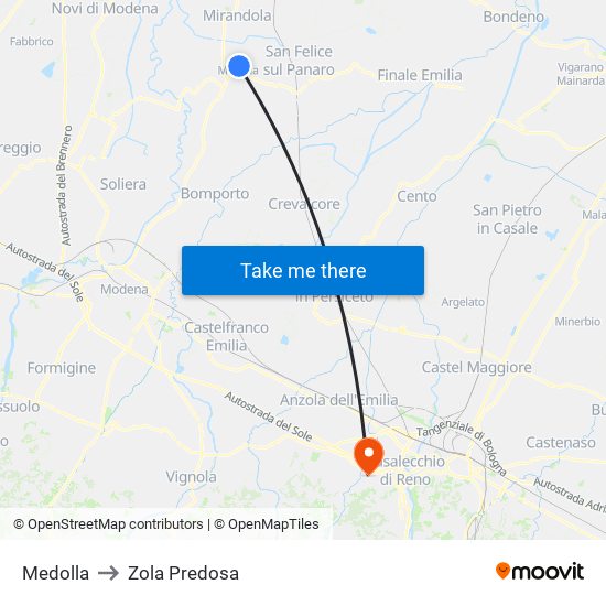 Medolla to Zola Predosa map