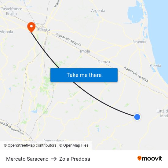 Mercato Saraceno to Zola Predosa map