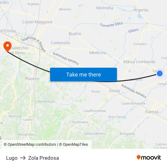 Lugo to Zola Predosa map