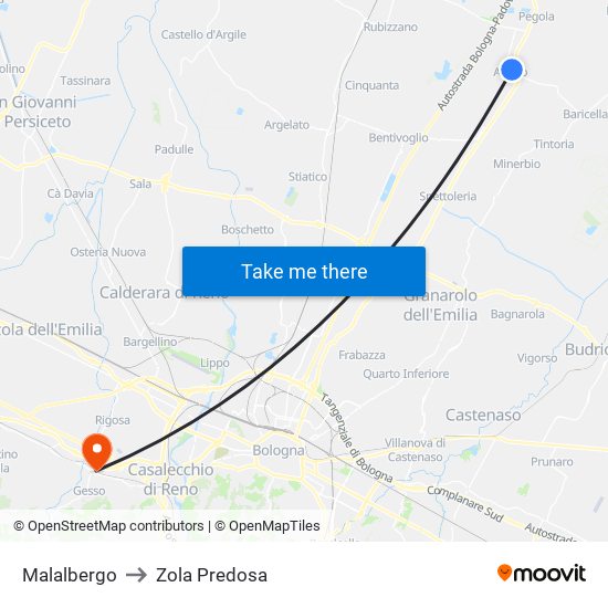 Malalbergo to Zola Predosa map