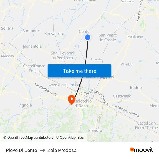 Pieve Di Cento to Zola Predosa map