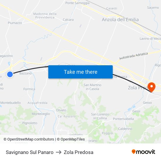 Savignano Sul Panaro to Zola Predosa map
