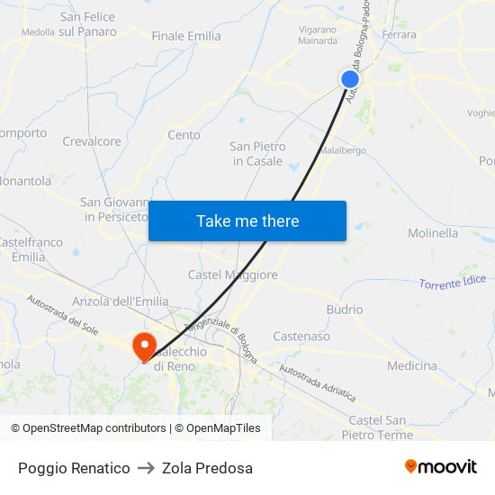 Poggio Renatico to Zola Predosa map