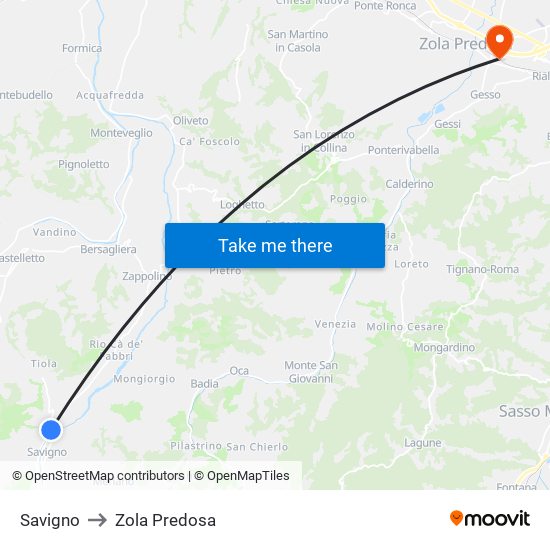 Savigno to Zola Predosa map