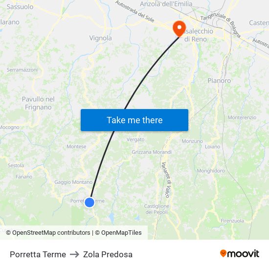 Porretta Terme to Zola Predosa map