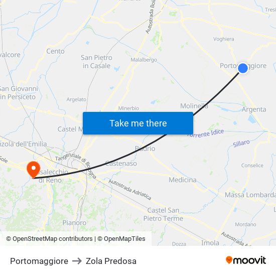 Portomaggiore to Zola Predosa map