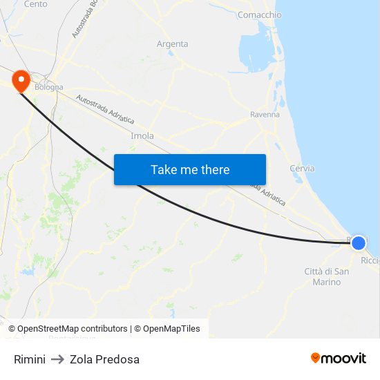 Rimini to Zola Predosa map