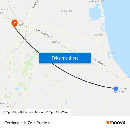 Torriana to Zola Predosa map
