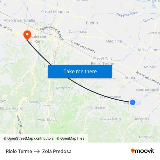 Riolo Terme to Zola Predosa map