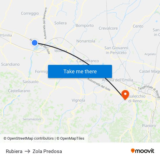 Rubiera to Zola Predosa map