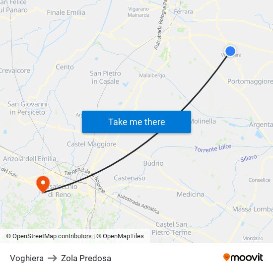 Voghiera to Zola Predosa map