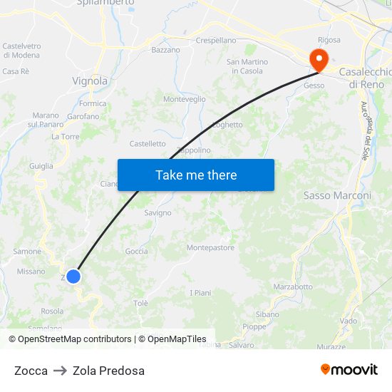 Zocca to Zola Predosa map