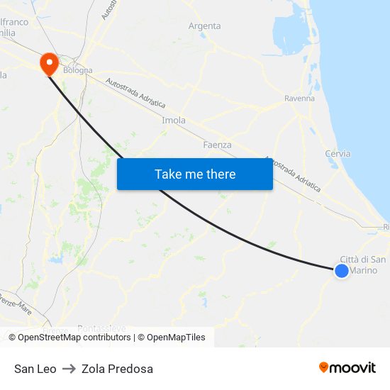 San Leo to Zola Predosa map