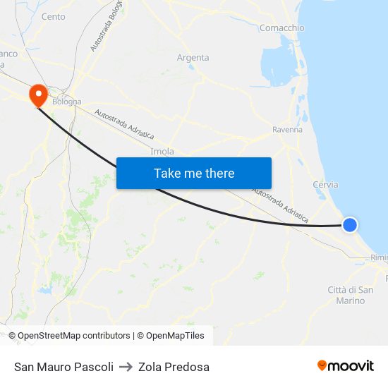 San Mauro Pascoli to Zola Predosa map