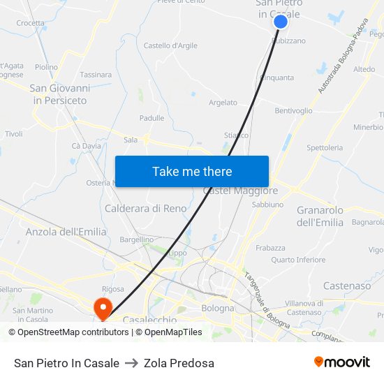 San Pietro In Casale to Zola Predosa map