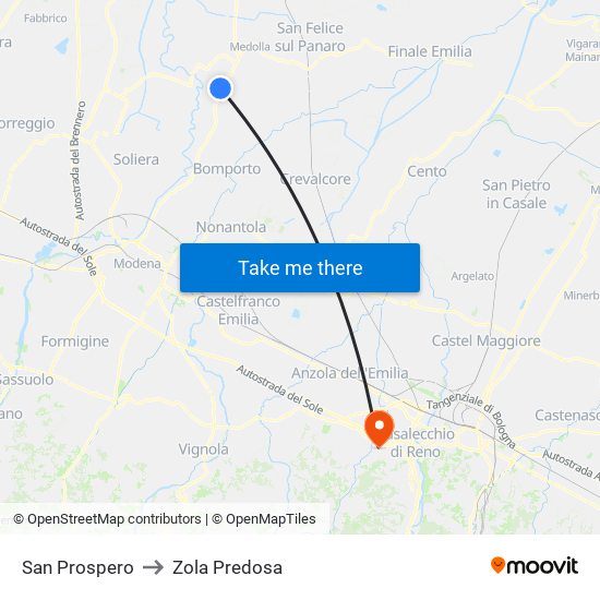 San Prospero to Zola Predosa map