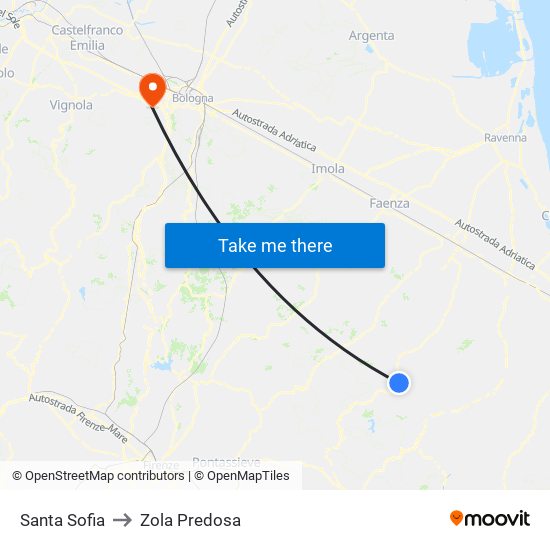 Santa Sofia to Zola Predosa map