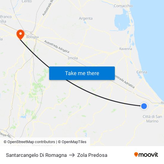 Santarcangelo Di Romagna to Zola Predosa map