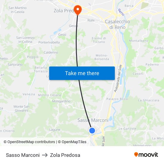 Sasso Marconi to Zola Predosa map